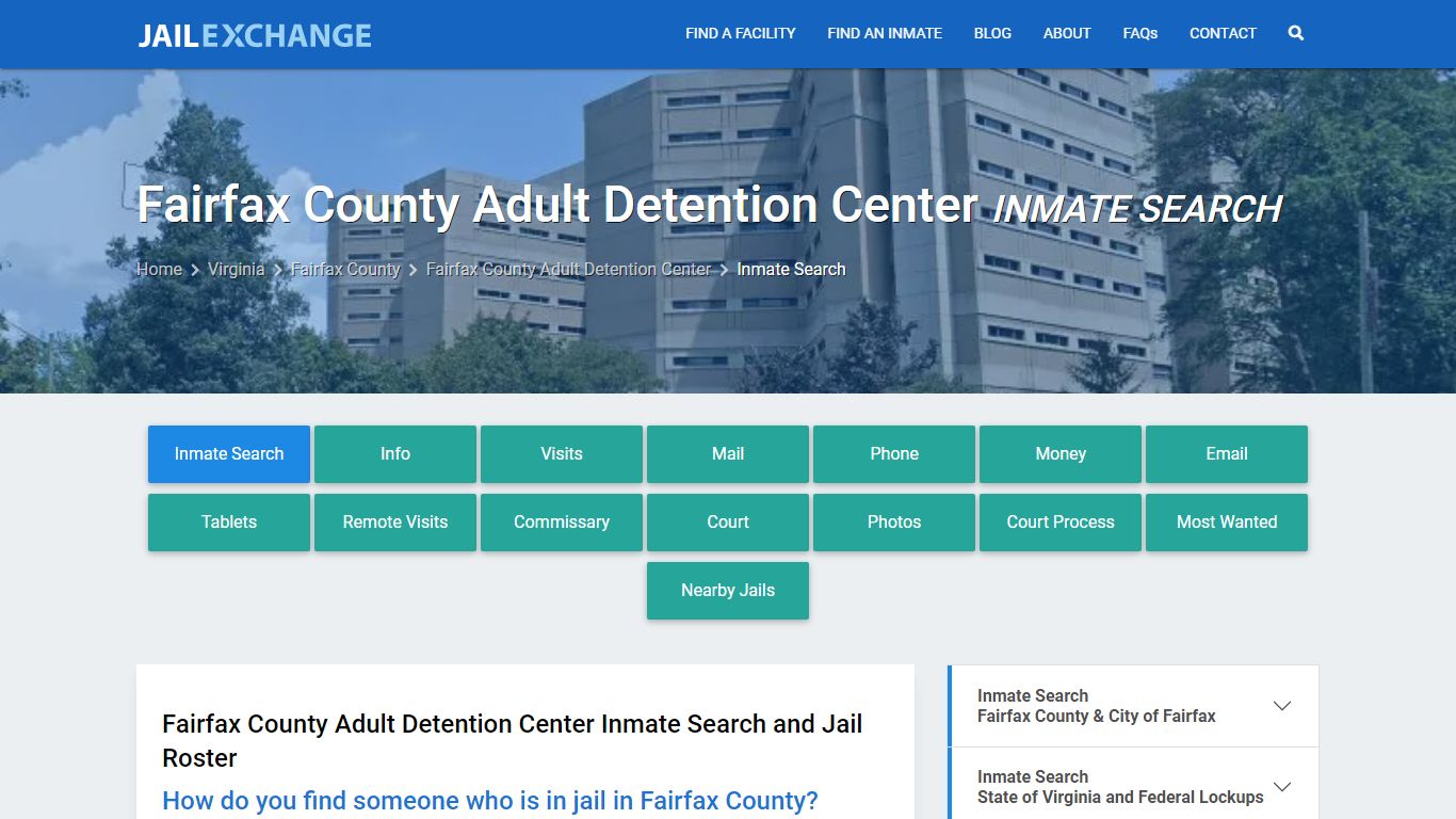 Fairfax County Adult Detention Center Inmate Search - Jail Exchange