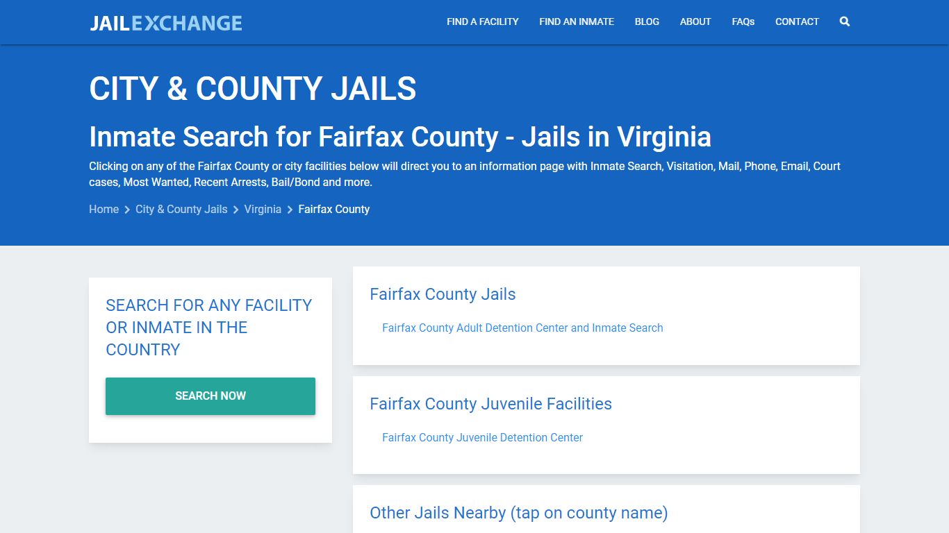 Inmate Search for Fairfax County | Jails in Virginia - Jail Exchange