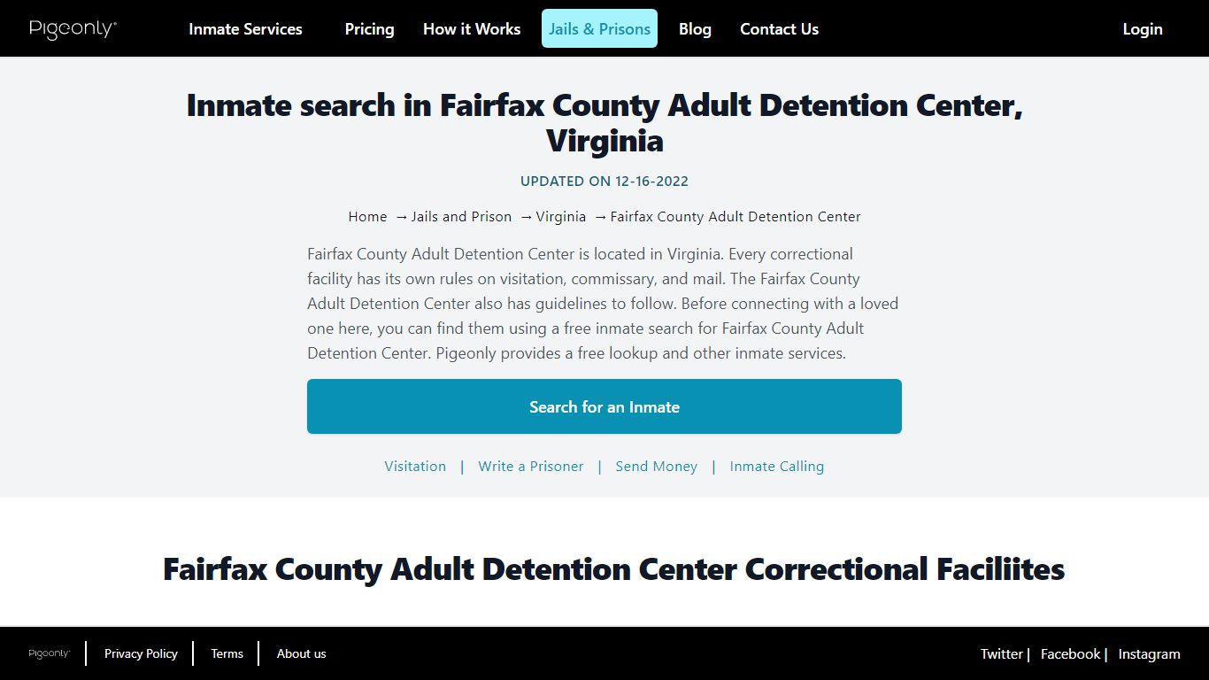 Inmate search in Fairfax County Adult Detention Center, Virginia